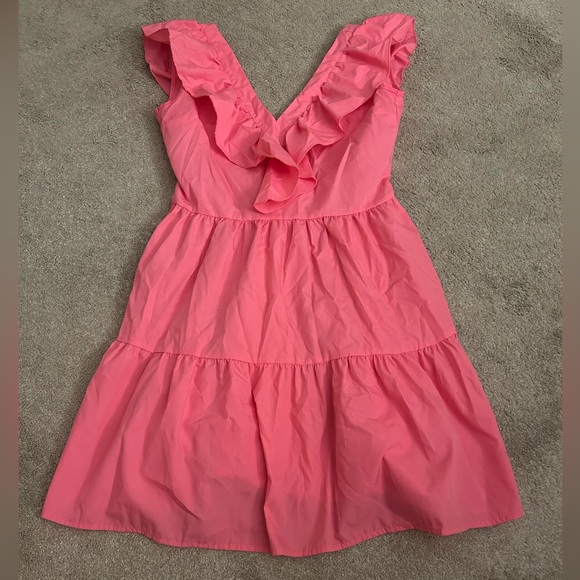 Pink Ruffled V-Neck Dress - Picture 2 of 4